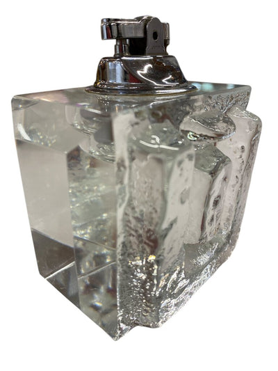 Danish Modern Brutalist Crystal Ashtray and Lighter 2-Piece Set