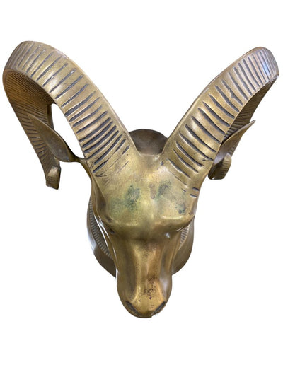 Hollywood Regency French Gilt Brass Ram Head Sculpture