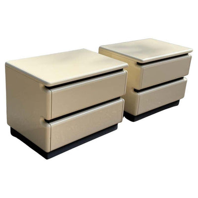 1980's Post Modern White Lacquered Nightstands by Roger Rougier