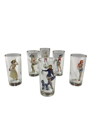 Pin-Up Girls Drinking Glasses Set of 6 - 11.5 Fl oz