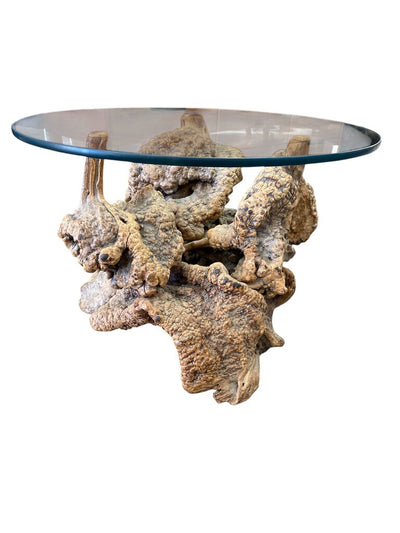 Burlwood & Bullnose Glass Top Accent Table