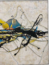 Unsigned Mid Century Textural Illustrative Painting - Mainly in Blue, Yellow and Black, with Custom Aluminum Frame