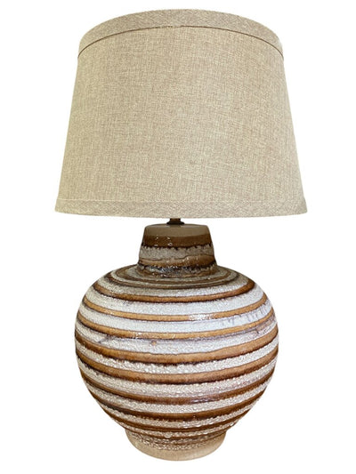 Vintage Ceramic Table Lamp with Rustic Striped Glaze