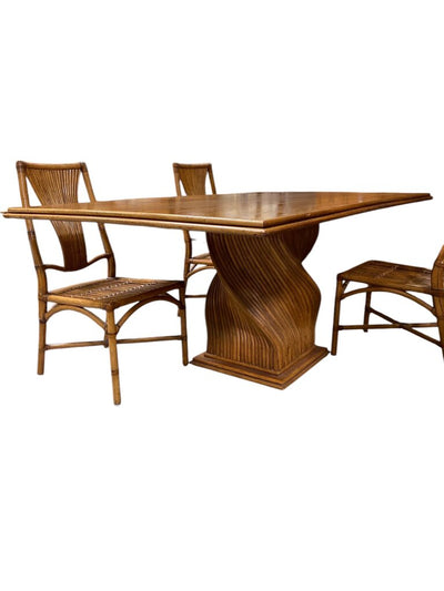 MCM Rattan Pedestal Dining Table w/4 Chairs