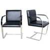 Pair of Flat Bar Chrome and Black Leather Chairs