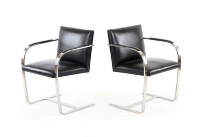 Pair of Flat Bar Chrome and Black Leather Chairs